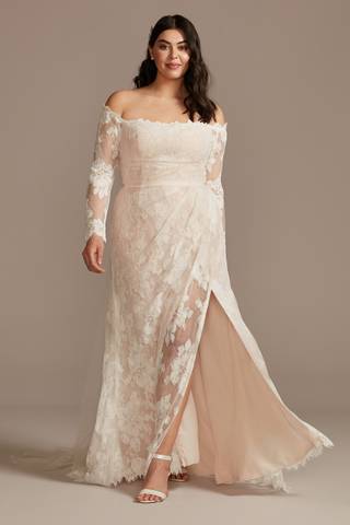 View Melissa Sweet Large Floral Lace Long Sleeve Wedding Dress in all available color and sizes Picture of Large Floral Lace Long Sleeve Wedding Dress